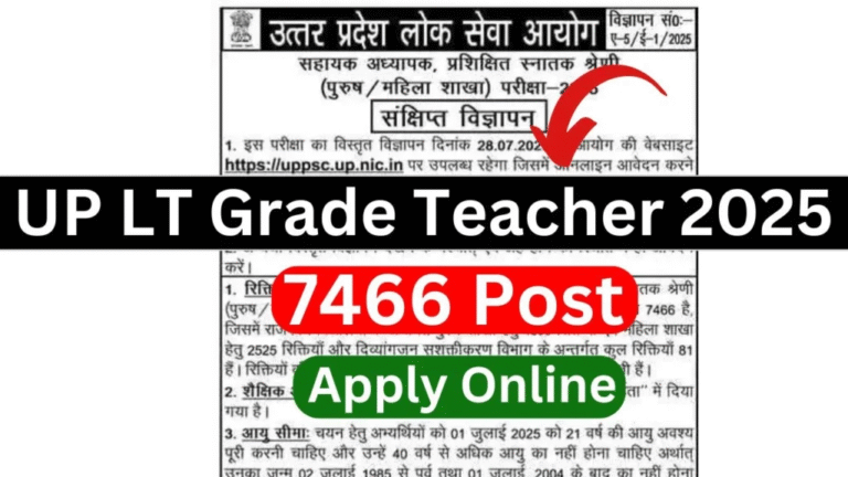 UP LT Grade Teacher Recruitment 2025 {7466 Post} GIC Apply Online